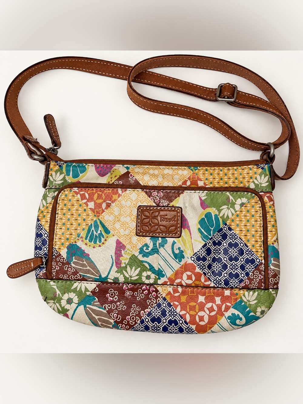 Vintage Boho Y2K Fossil Patchwork Floral Crossbody Wallet Bag